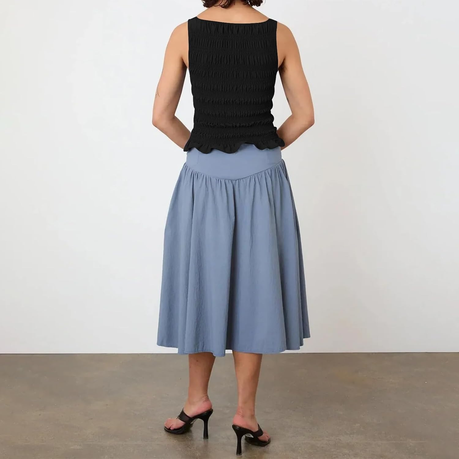 Women Smocked Tank Top Y2K Shirred Frill Sleeveless Crop Top Plaid Ruffle Hem Top Shirt Beach Vacation - Image 3