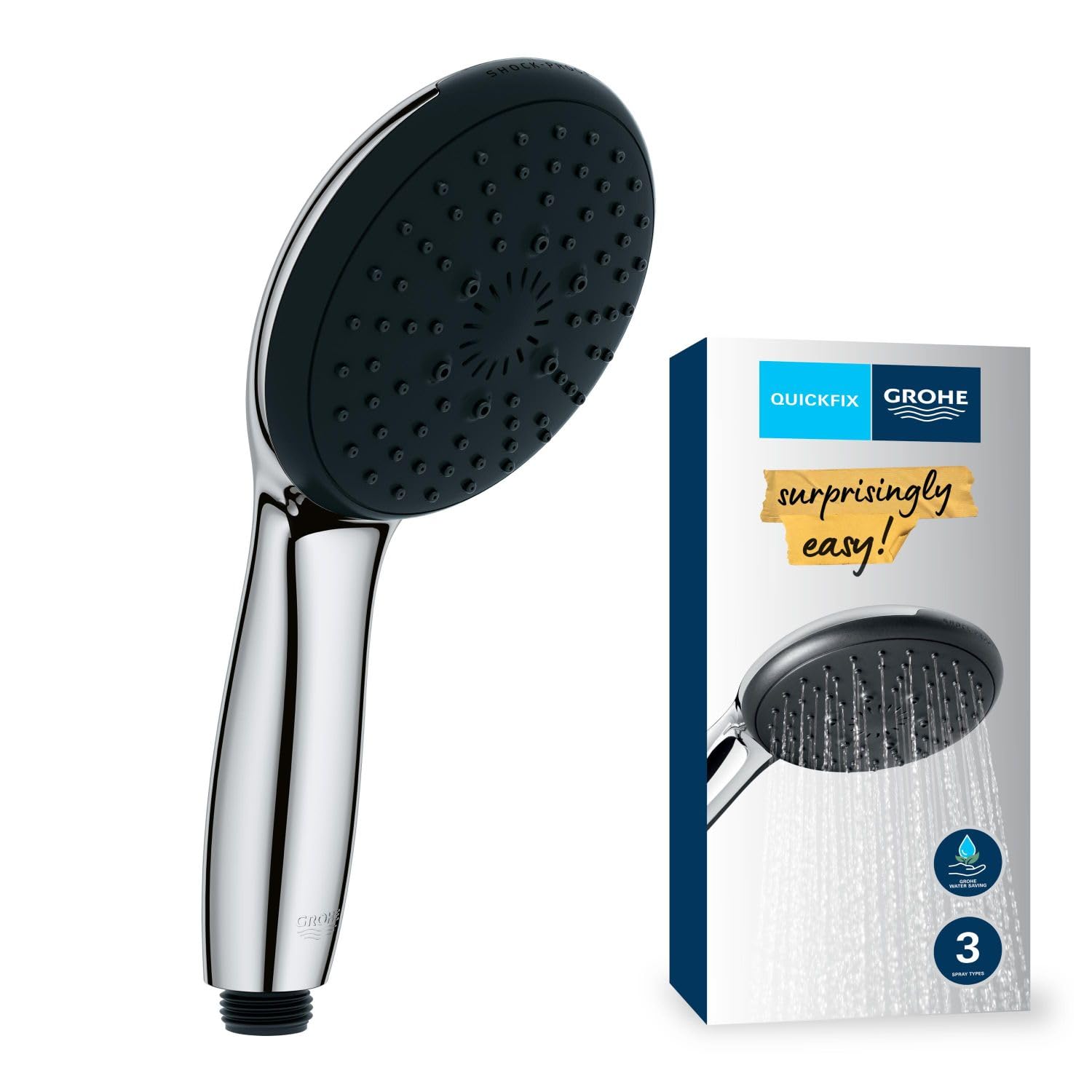 Grohe Vitalio Start 110 - Hand Shower (Round 11 Cm Shower Head 3 Sprays: Rain, Jet And Massage, Anti-Limescale System, Silicone Ring, Universal Mounting