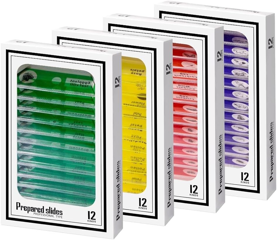 Jiusion 48Pcs Prepared Microscope Slides Specimen Animals Insects Plants Flowers Sample Biological Specimen, Stereo Microscope Slide for Kids Children Students Enlighten Education