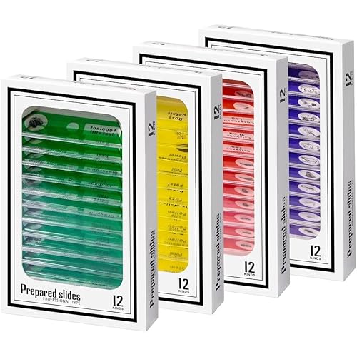 Jiusion 48Pcs Prepared Microscope Slides Specimen Animals Insects Plants Flowers Sample Biological Specimen, Stereo Microscope Slide for Kids Children Students Enlighten Education