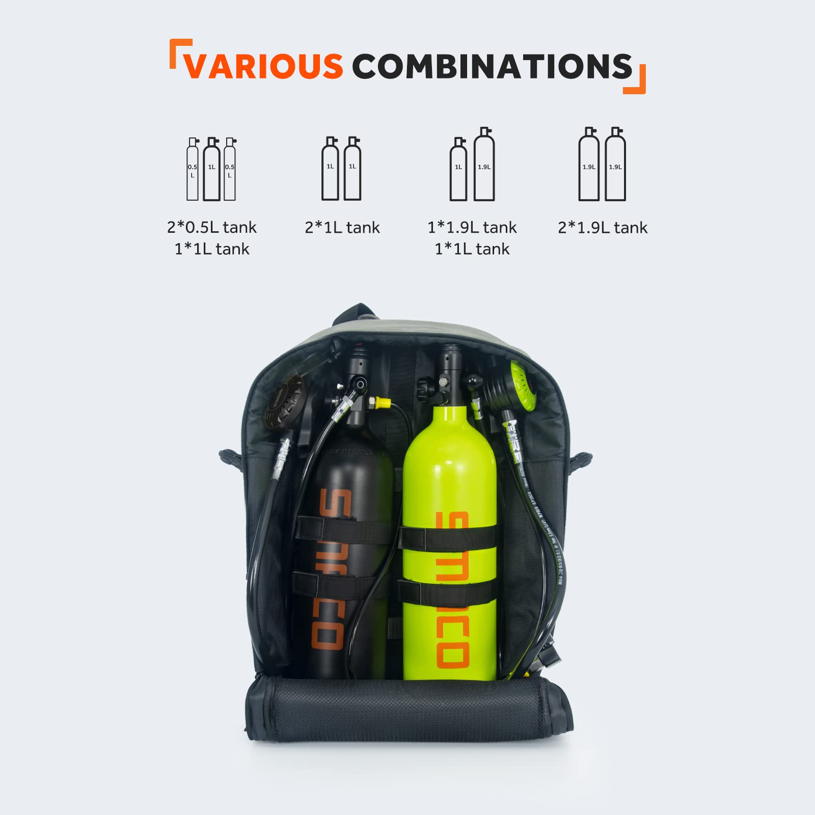 SMACO Mochila de buceo con bolsa pequeña desmontable, mochila de viaje para buceo, bolsa de buceo en seco para mini botellas de buceo, máscara de buceo, snorkel, aletas y más, gris, Portátil