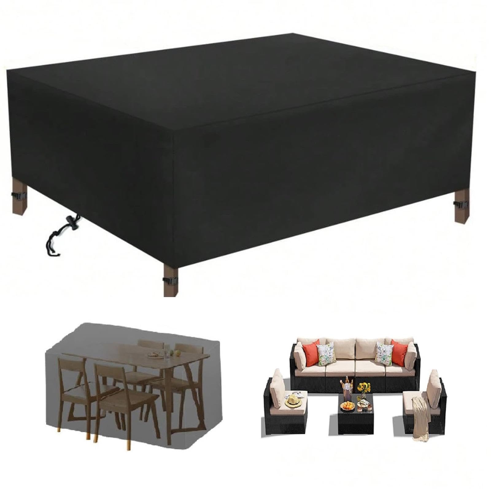 Sbvhtrhbx Black Rectangular Garden Furniture Covers 150X120x75cm, Waterproof, Windproof, Anti-Uv, Tear-Resistant 420D Oxford Fabric Outdoor Table, Patio & Rattan Garden Furniture Covers,
