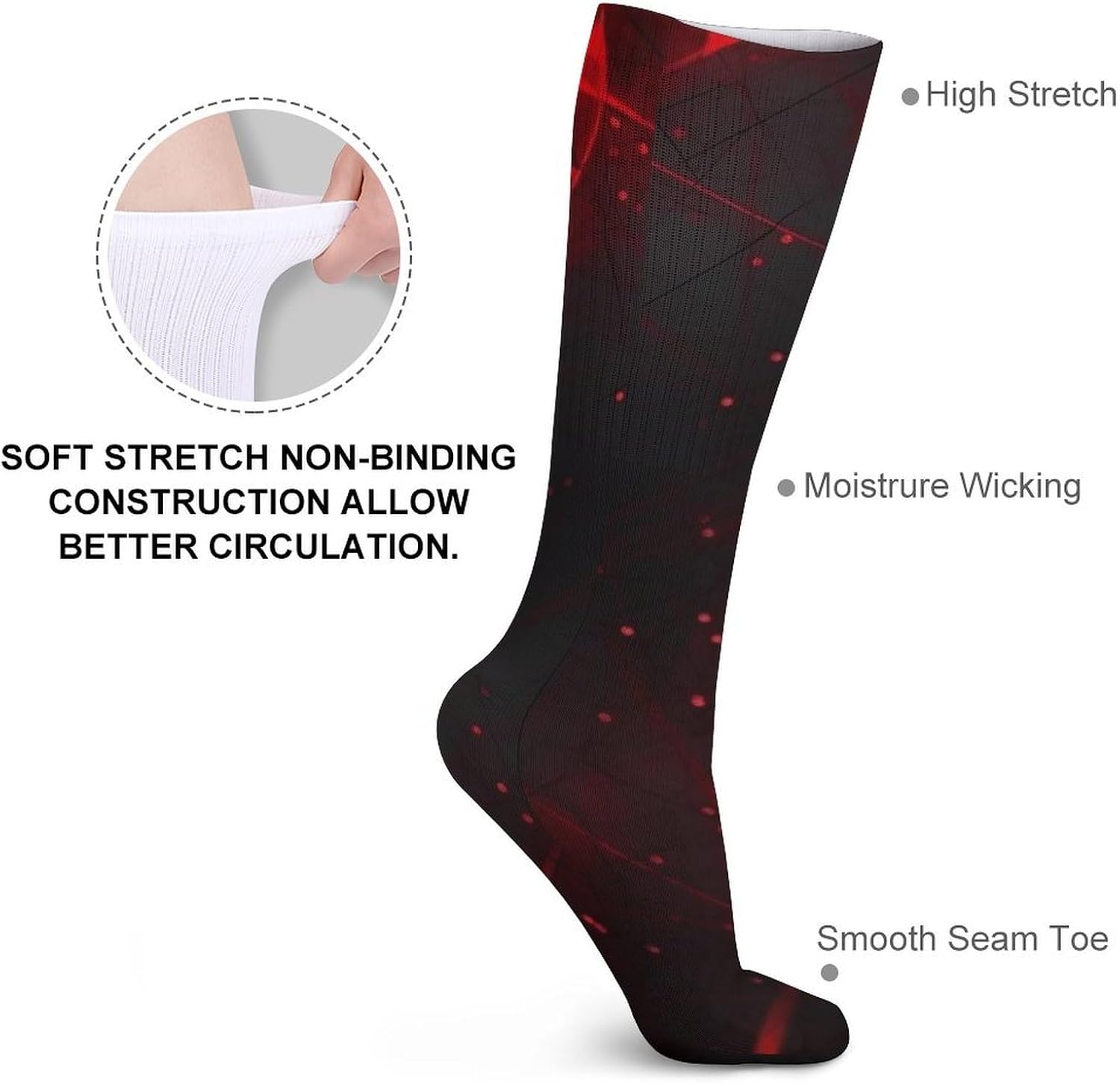 5 Pairs Knee High Socks Black Red Long Tube Boot Seamless Toe