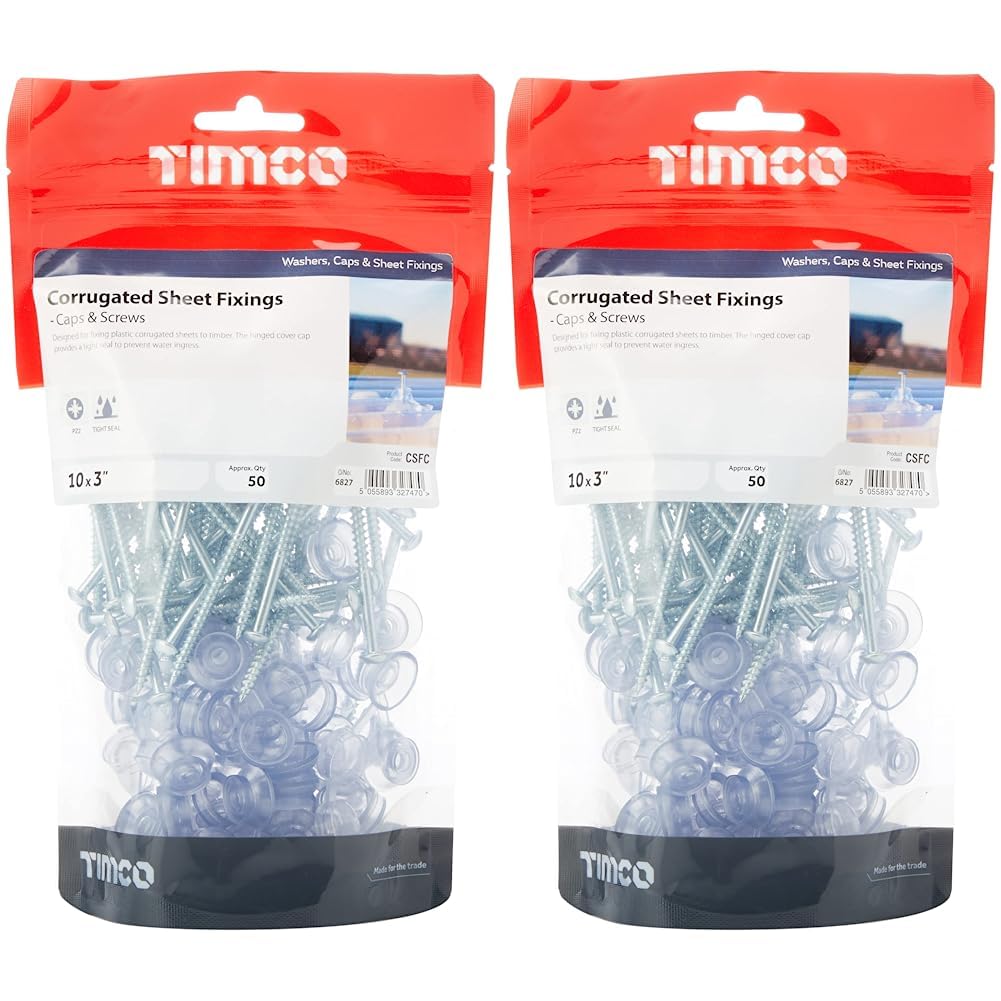 TIMCOCorrugated Sheet Fixings Clear - 10 x 3-50pcs (Pack of 2)