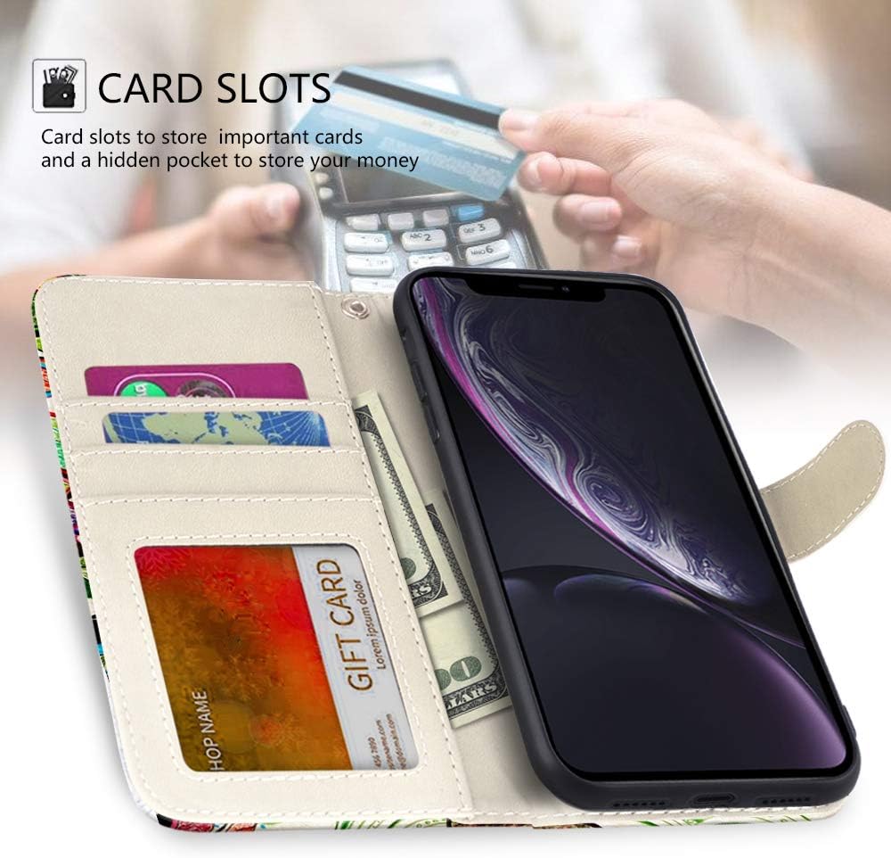 UrSpeedtekLive iPhone XR Case 6.1 inch(2018), iPhone XR Premium PU Leather Wristlet Flip Wallet Case Cover with Card Slots & Stand-Tree