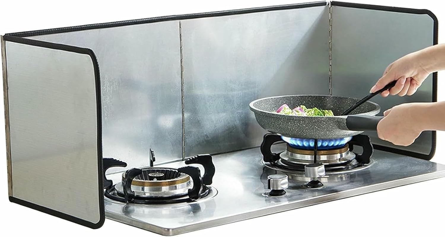 4 Sided Splatter Guard, Backsplash for Stove Frying Pan Splatter Guard, Non-Stick 3 Sided Foldable Grease Splatter Screen