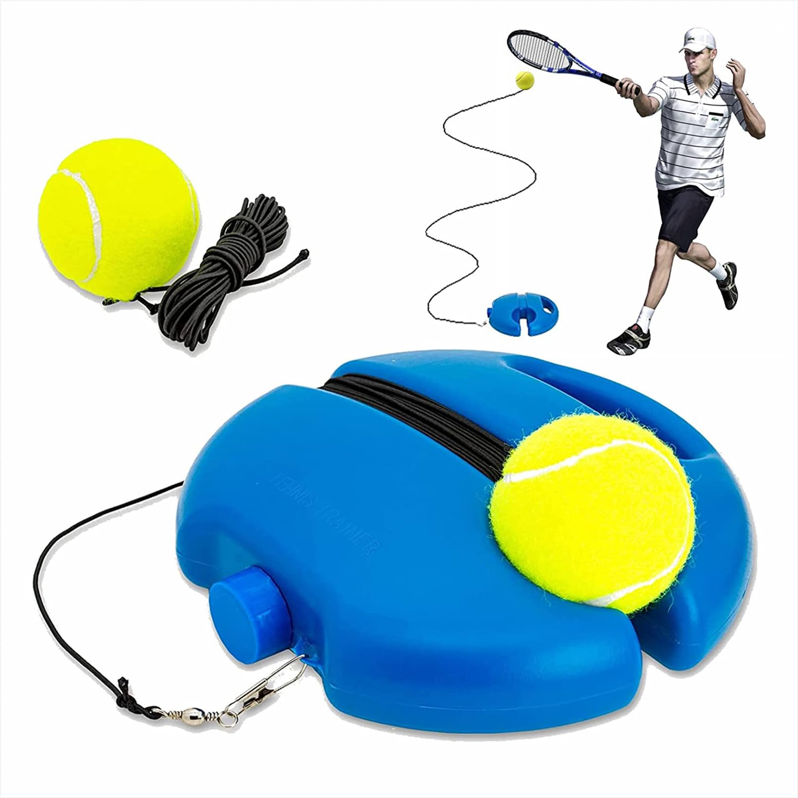 QXPDD Tennis Trainer Self-Study Training Aids Base with Elastic Rope Ball Practice Self-Duty Rebound Tennis Trainer Partner Sparring Device Training Gear for Adult Kids Player Beginner