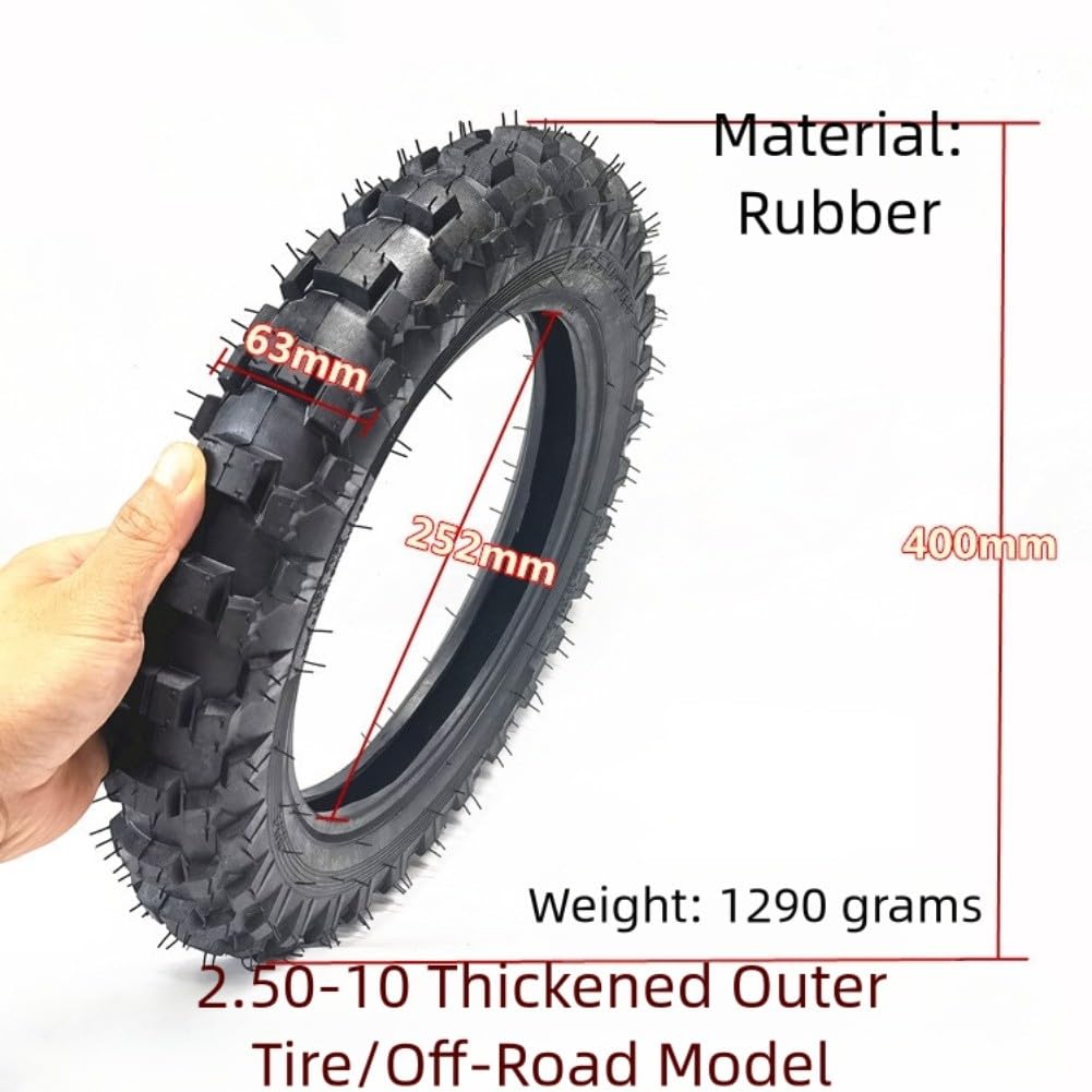 14" 2.50-10 pour pneu de moto avec chambre à air épaissie, conception de pointe incurvée et droite pour modèles tout-terrain, valve TR4, noir