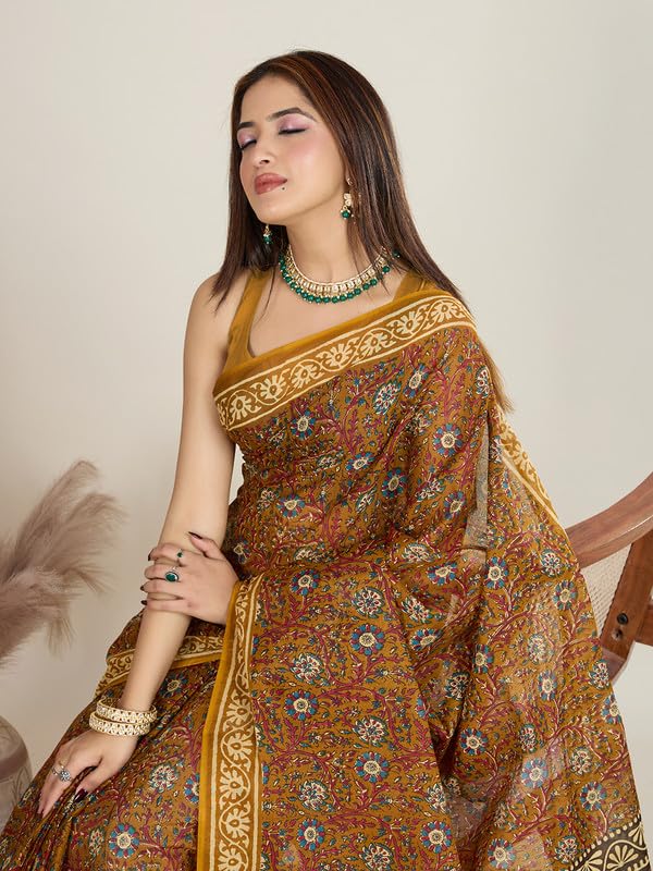 SHANVIKA Women's Pure Cotton Saree-Kalamkari Print Without Blouse Piece (Snv-Kalamkari-21) 3