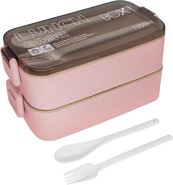 IJIAMY Bento Box with 2-Layer Compartment Lunch Box Adults, Sandwich Box, Bento Lunch Box for Adults and Kids Suitable for Microwave and Dishwasher, BPA Free