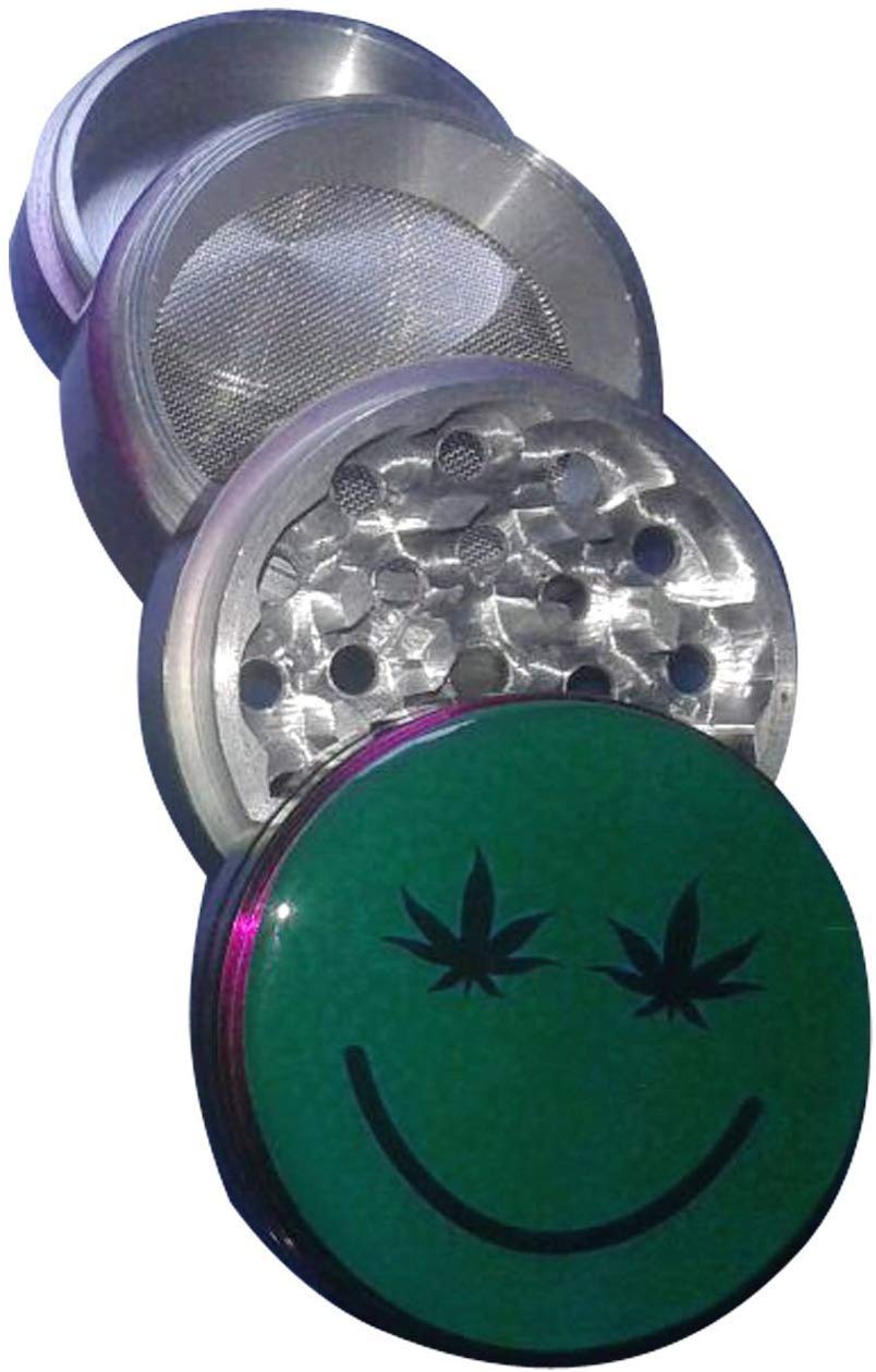 True Handmade Standard Aluminium Herb Grinder(4 Part, 50mm, Green Smiley)