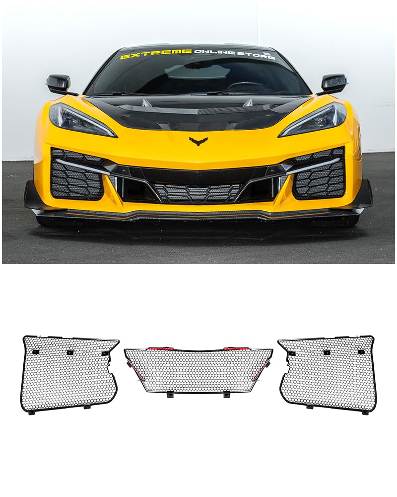 Replacement For 2020-Present Corvette C8 E-Ray & Z06 Models | GM Factory Style Aluminum - Painted Glossy Black Clip-On Front Radiator Mesh Grille