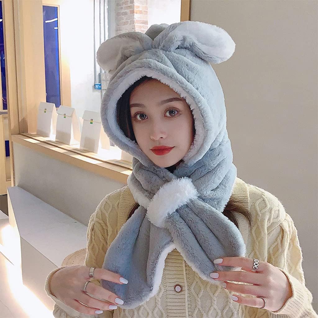 Scarf,Sweet Cartoon Fashion Cute Ear Hat Cute Winter Gift Cold-proof Hoodies Scarf Cute Winter Thick Plush Scarf Scarf(Yellow)