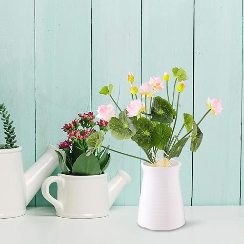 Miniatura 7 de Amosfun 2 piezas de flores artificiales de loto adornos, ramos de lirios de agua de plástico para decoración de mesa, boda y verano, 12.59 pulgadas