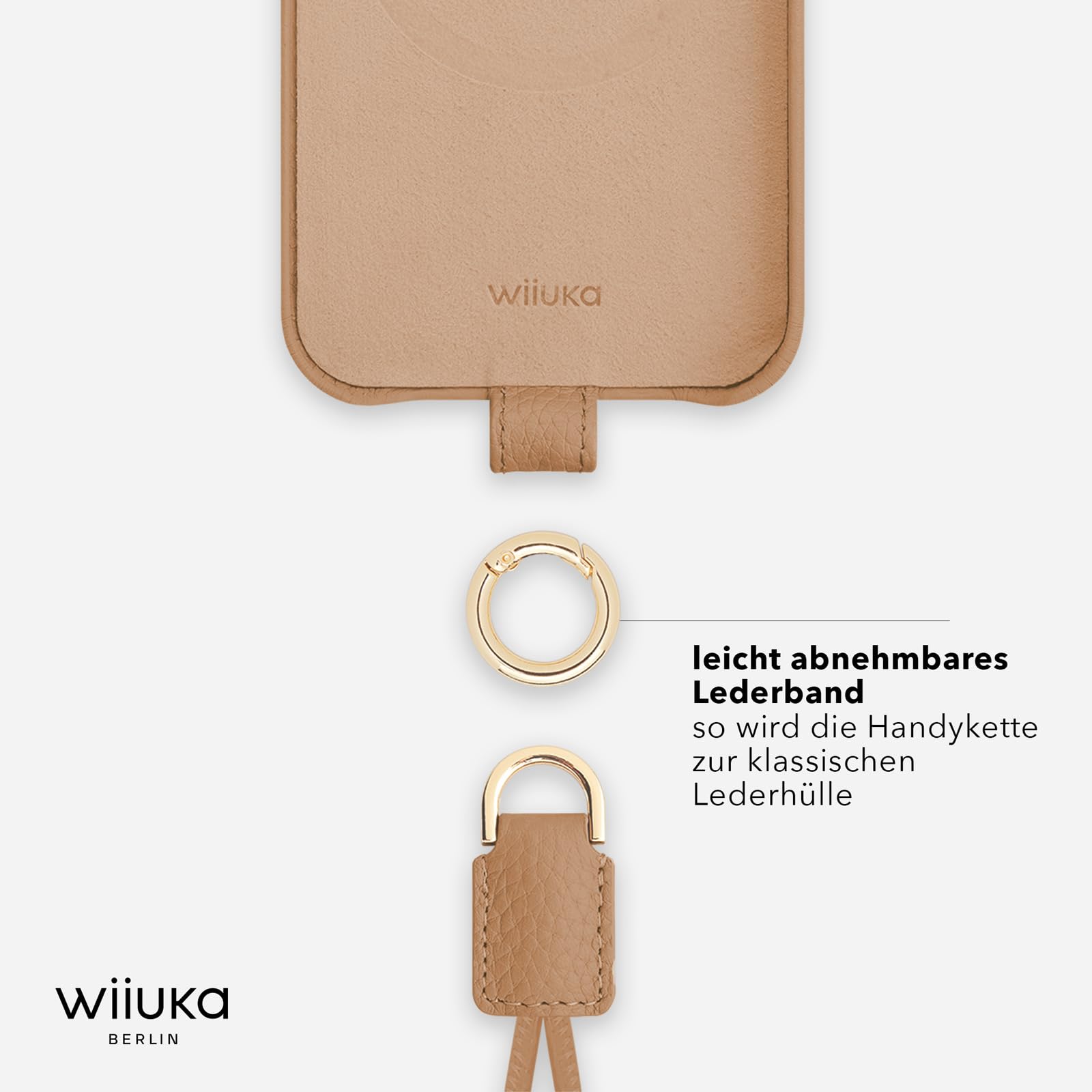 WIIUKA Funda para iPhone 17 Pro Max, piel de Alemania, funda de piel para teléfono móvil, funda para teléfono móvil, funda para teléfono móvil, funda de cadena, correa de cuello, lazo de esquí, marrón