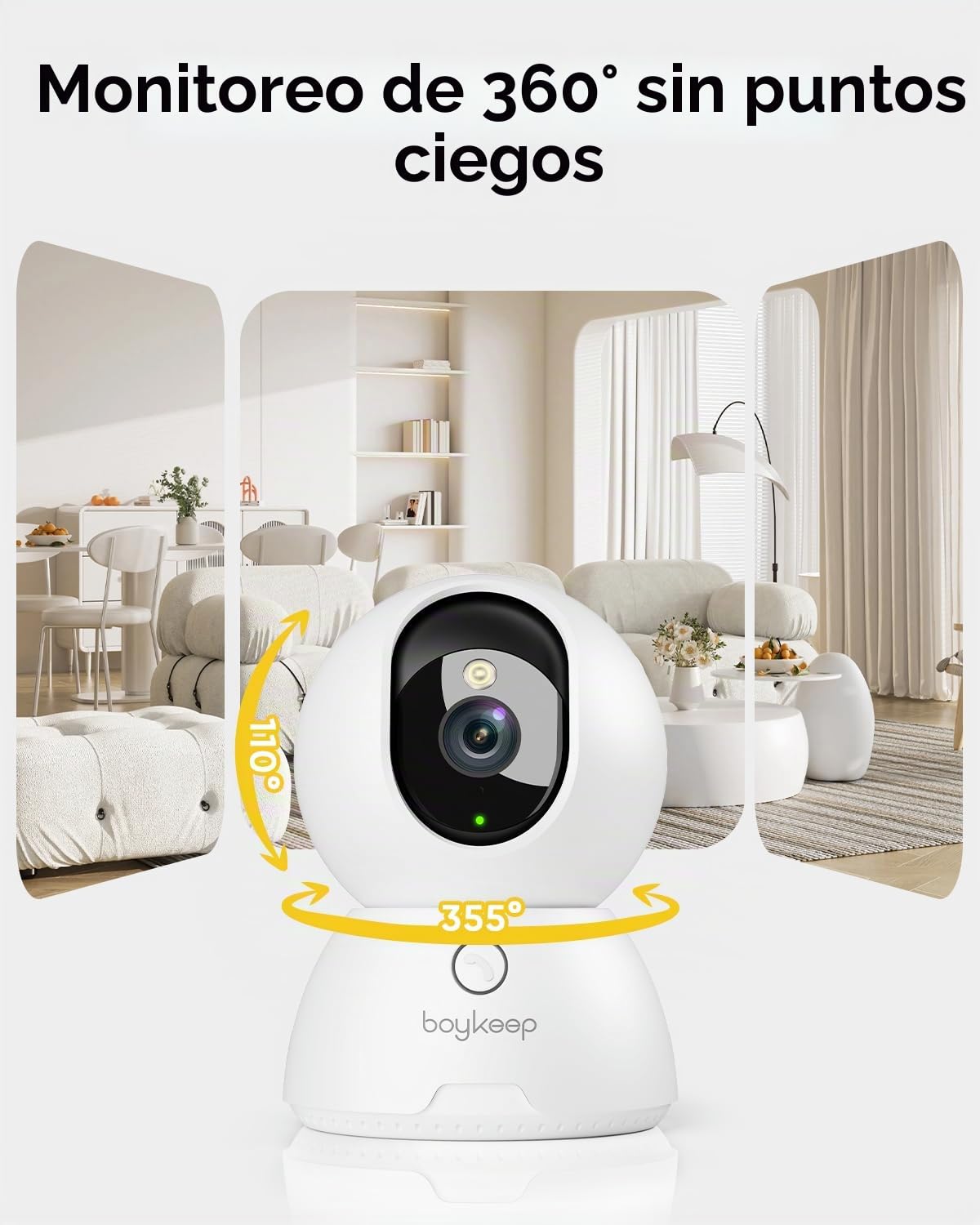 BoyKeep Cámara de interior, cámaras de vigilancia 2K para seguridad del hogar con detección de movimiento, cámara para mascotas interior con aplicación, visión nocturna a color, audio bidireccional