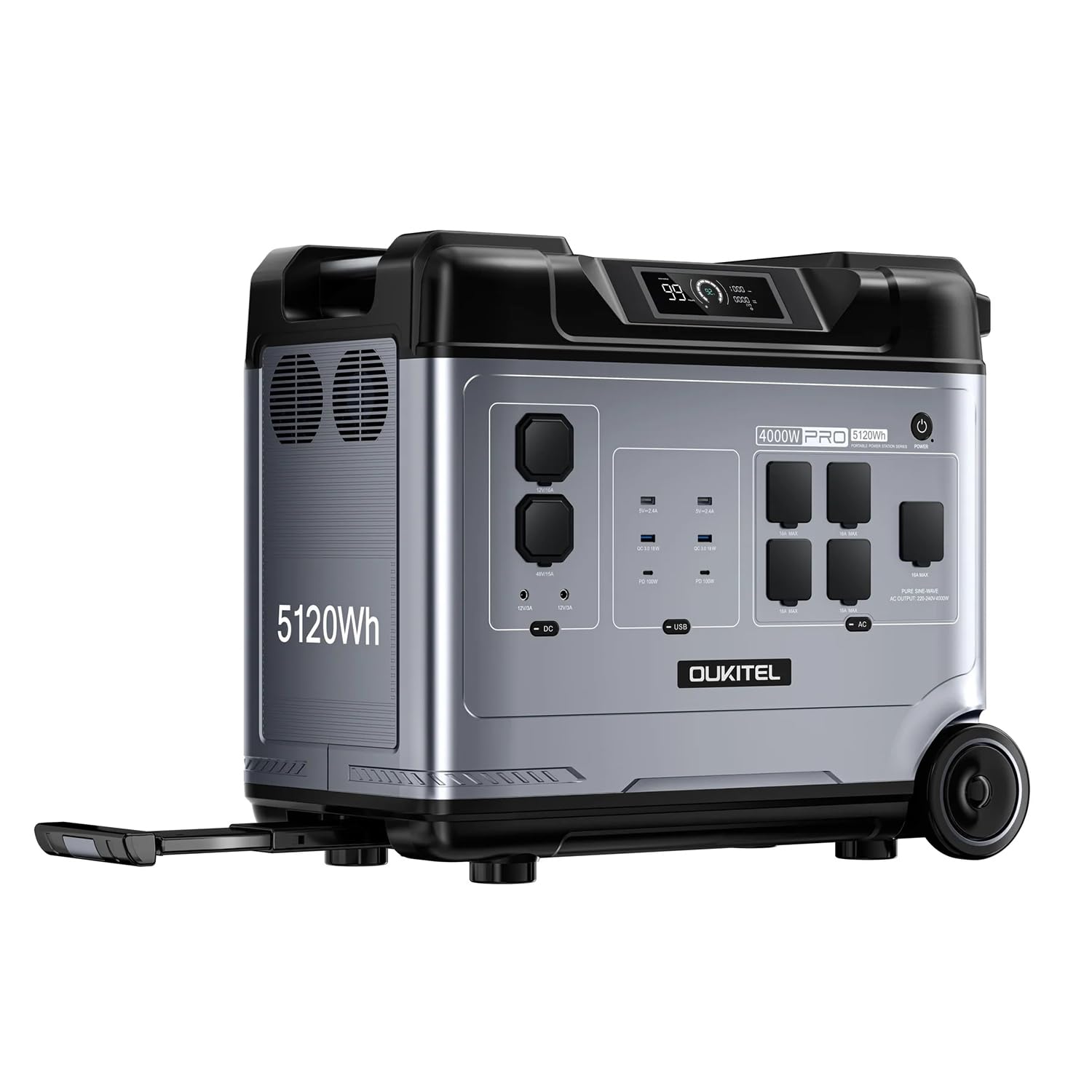 OUKITEL P5000 Pro Estacion de Energia Portatil 4000w, 5120Wh Generador Electrico Solar con Aplicación, Batería LiFePO4, 15 Puertos, Portable Power Station para Camping, Viajes, Emergencia