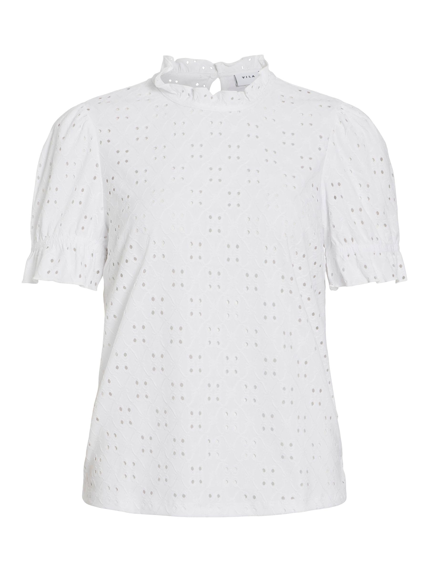 Vila Vikawa S/S Flounce Top/Su-Noos Women's T-Shirt, Optical Snow, XL