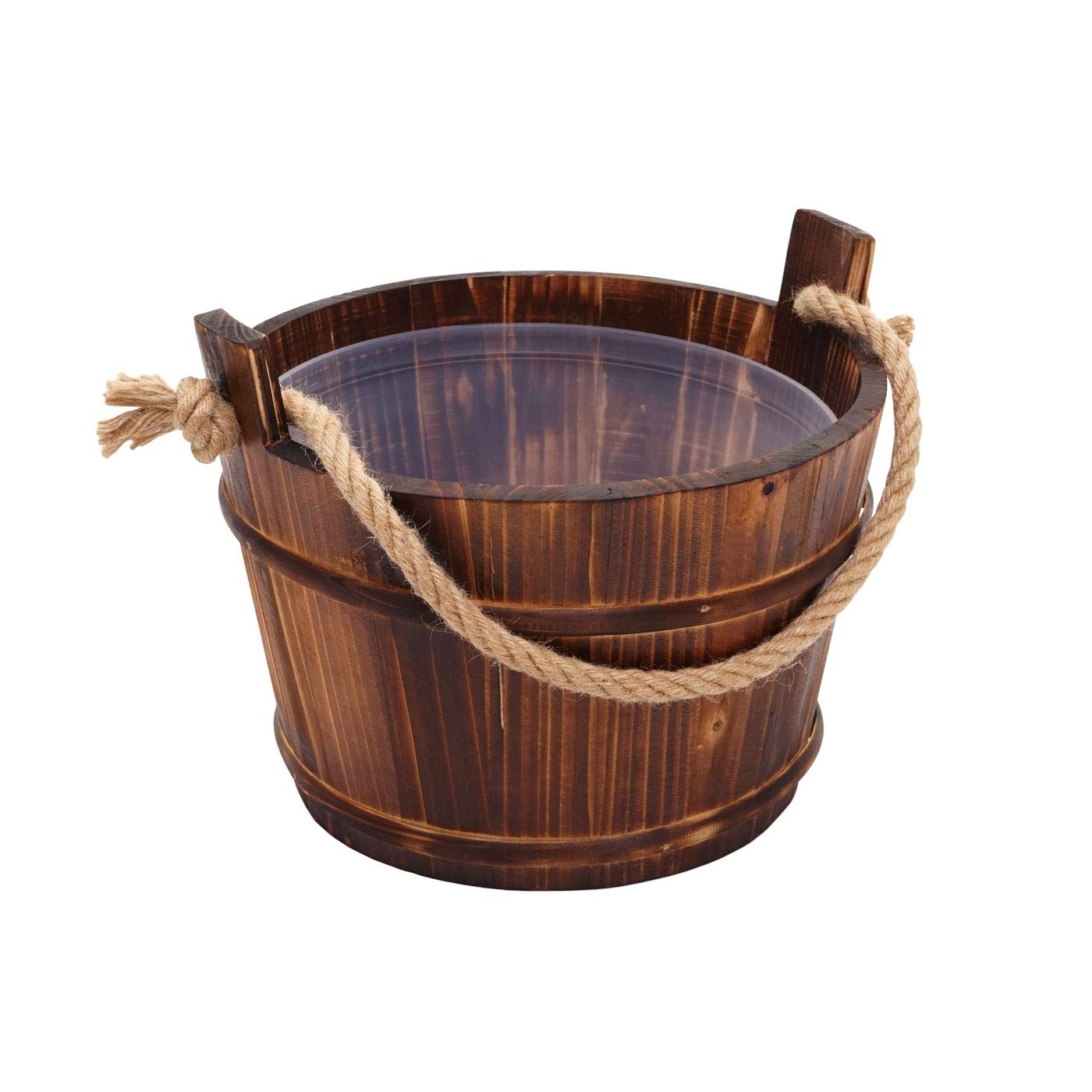 Saunakübel mit Einsatz HWC-B26AM, Saunazubehör Saunaeimer Saunakelle Aufguss, Kiefernholz 3,5 L - dunkel-braun