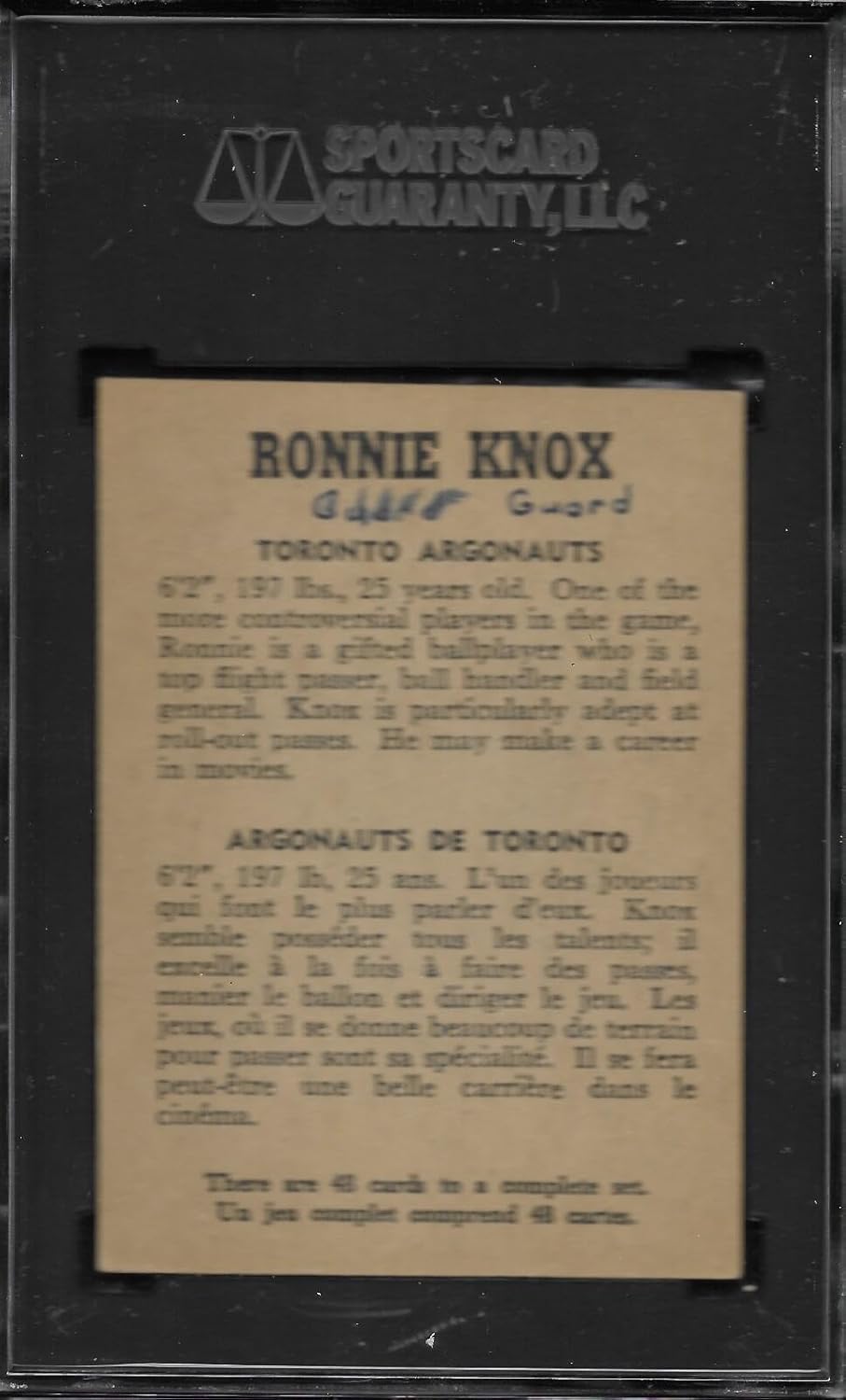 Sgc 20 1959 Wheaties Cfl Football Ronnie Knox - Football Cards