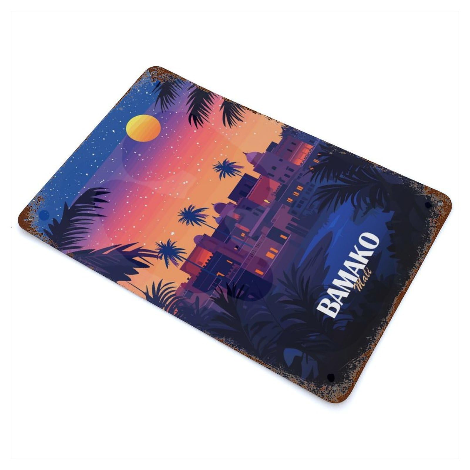 Bamako, Mali Travel Rust Effect Tin Sign 11.8"x7.9", for Bistro, Counter And Cafe Decor, Decorative Metal Wall Art