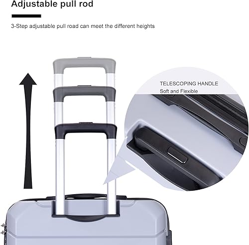 Vista 8 de Juego de maletas duraderas de viaje con ruedas giratorias TSA, equipaje de mano, juego de 3 piezas (20 pulgadas24 pulgadas28 pulgadas), plateado