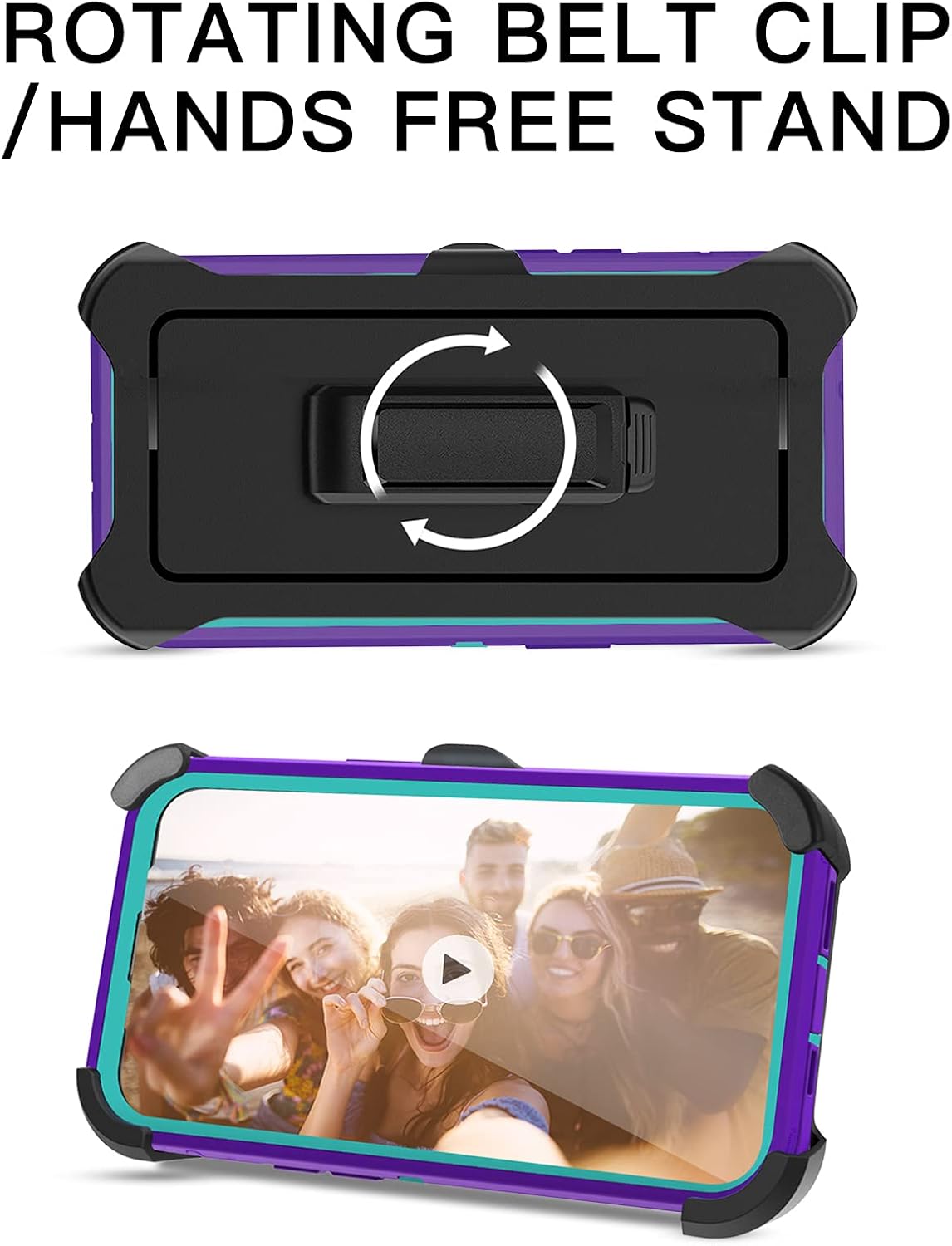 AICase for iPhone 13/iPhone 14 Case with Belt-Clip Holster, Screen Protector, Heavy Duty Protective Phone Case, Military Grade Full Body Protection Shockproof/Dustproof/Drop Proof Rugged Tough(Purple) - Image 3