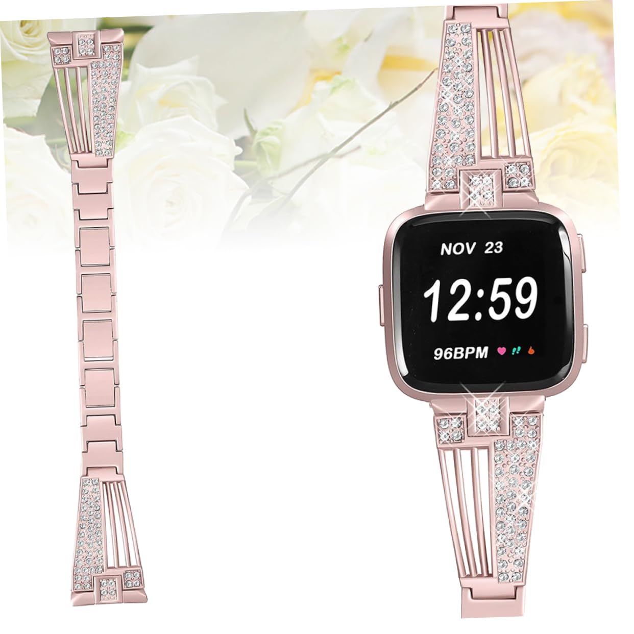 HEMOTON 2pezzi Cinturino Acciaio Inossidabile Con Rhinestone Per Sostituzione Elegante e Resistente Per Orologi Facile Da Installare Rosa Polvere
