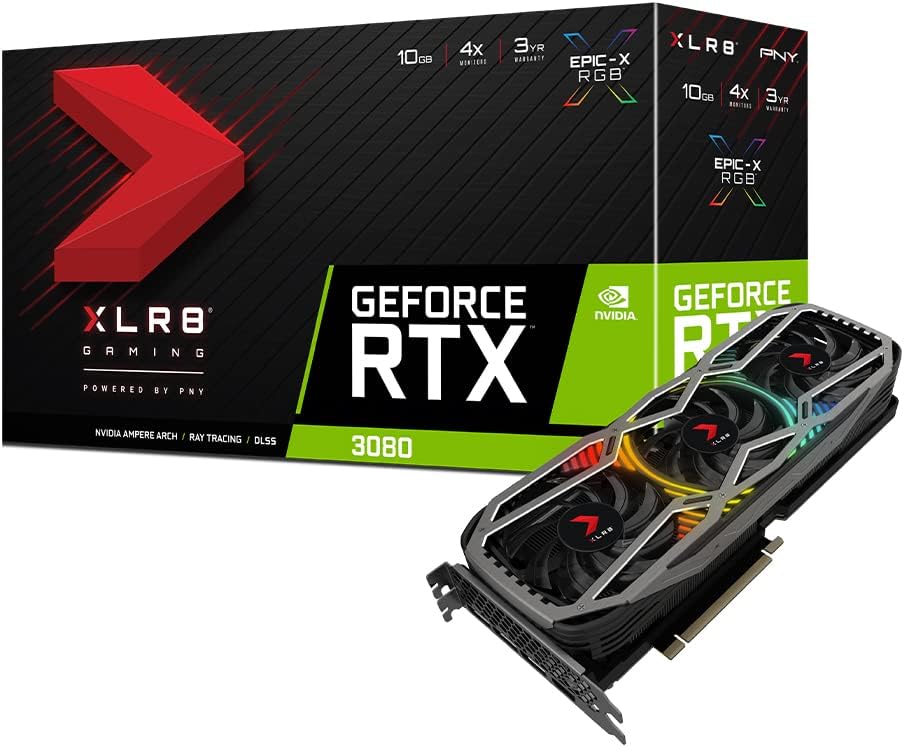 PNY Scheda grafica GeForce RTX 3080 XLR8 Gaming Revel Epic-X RGB a tripla ventola LHR nera/argento PNY Scheda grafica GeForce RTX 3080 XLR8 Gaming Revel Epic-X RGB a tripla ventola LHR nera/argento