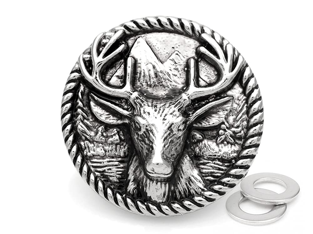 CRAFTMEMORE2pcs 1-3/8 Inches Deer Moose Coin Concho Screw Back Gaur Rodeo Cowboy Leathercraft Embellishment CHS18 (Silver)