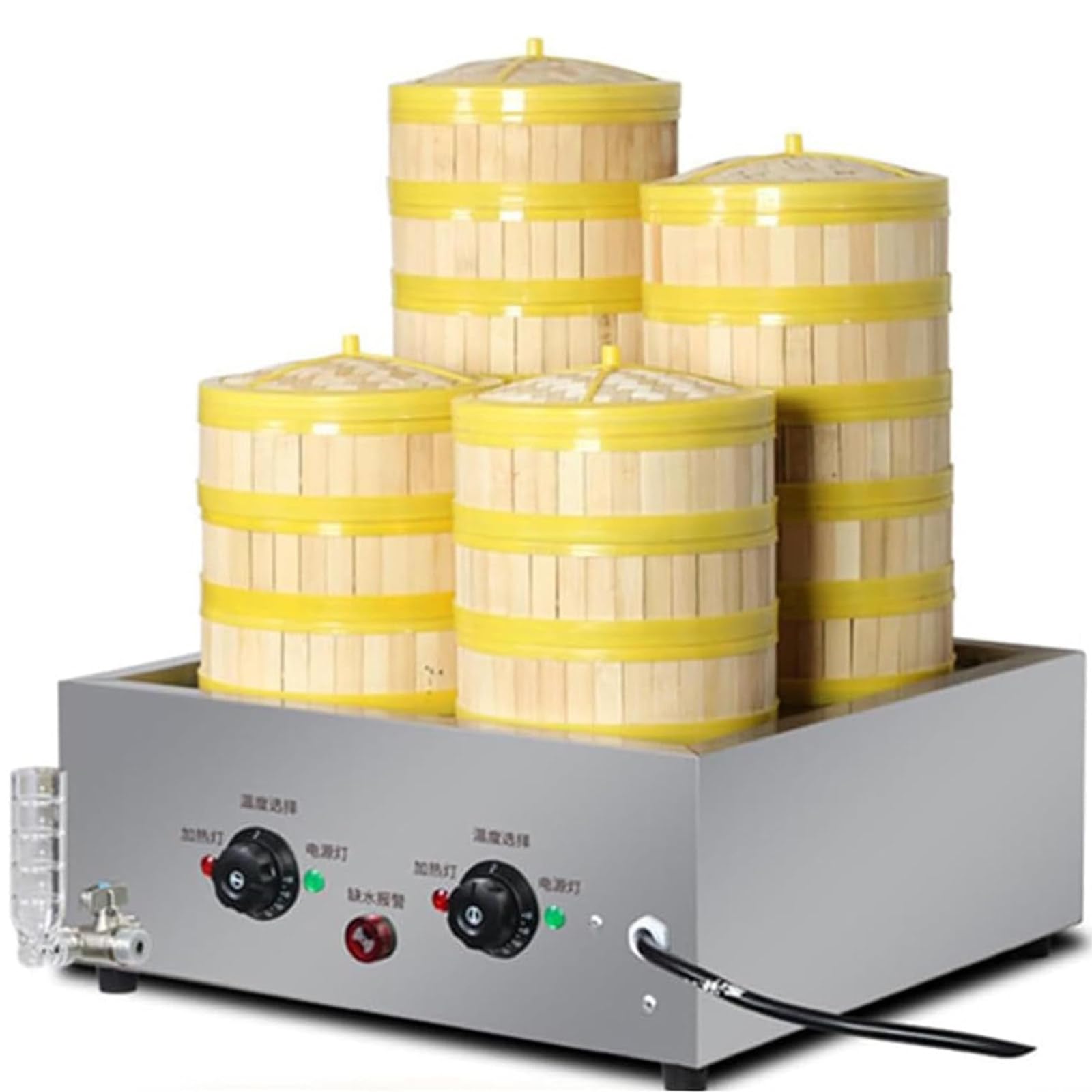 Máquina Comercial de Bollos al Vapor, vaporera eléctrica de Cuatro Orificios, máquina de cocción al Vapor de Alimentos para el hogar de Acero Inoxidable, Alarma de ebullición en seco