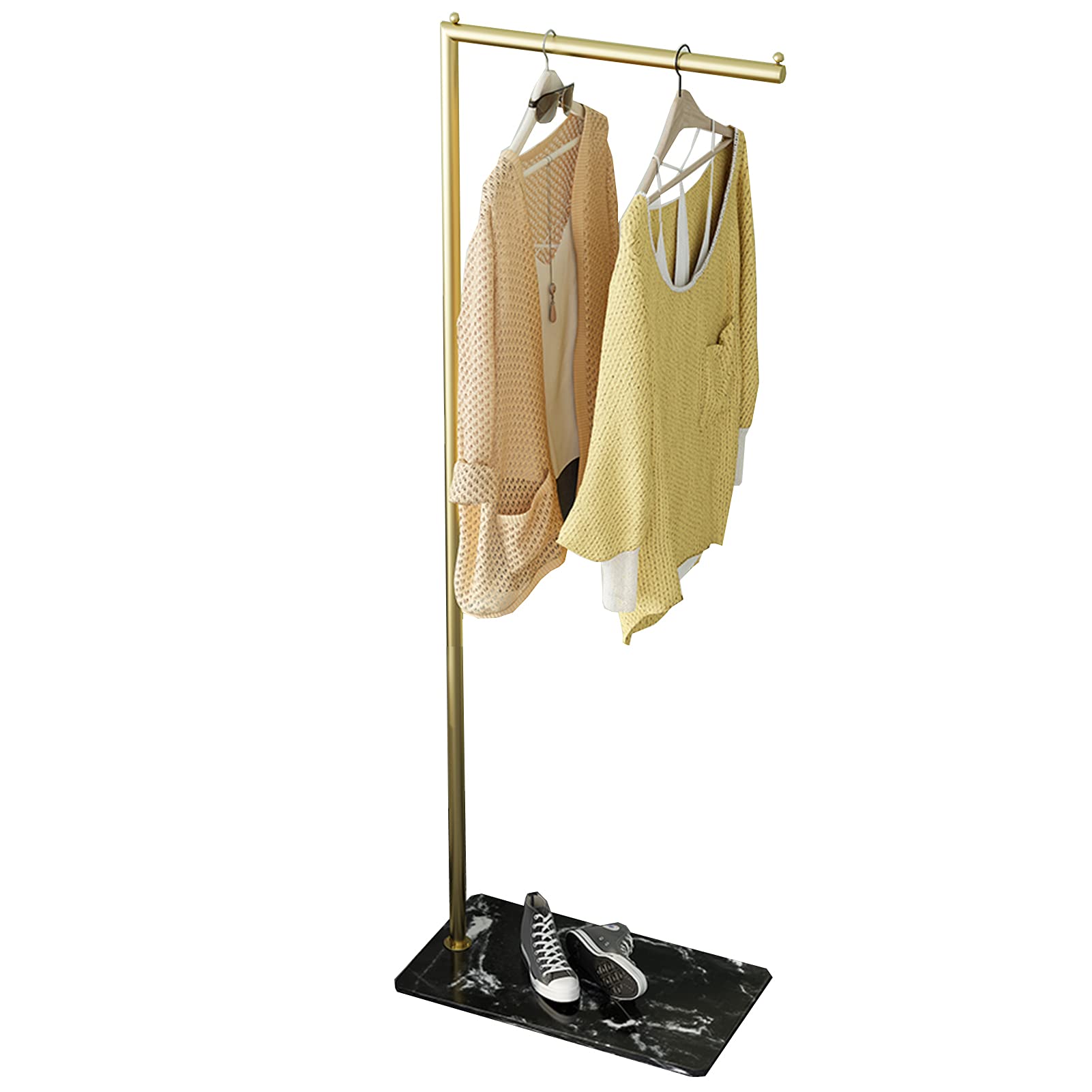 CENAP Garment Rack Gold Wrought Iron Clothing Display Racks, Floor-Standing Marble Base Coat Rack with Hooks, Metal Garment Rack for Bedroom Retail Boutique/Black/50 * 30 * 150Cm