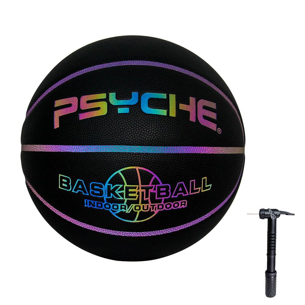 LUMINOUS BASKETBALL SIZE 7 LASER COATING PROCESS IS ADOPTED AS A WHOLE COLORFUL REFLECTION UNDER THE LIGHT DESIGNED TO ELEVATE YOUR GAME BOTH INDOORS AND OUTDOORS WITH INCLUDING PORTABLE MINI PUMP