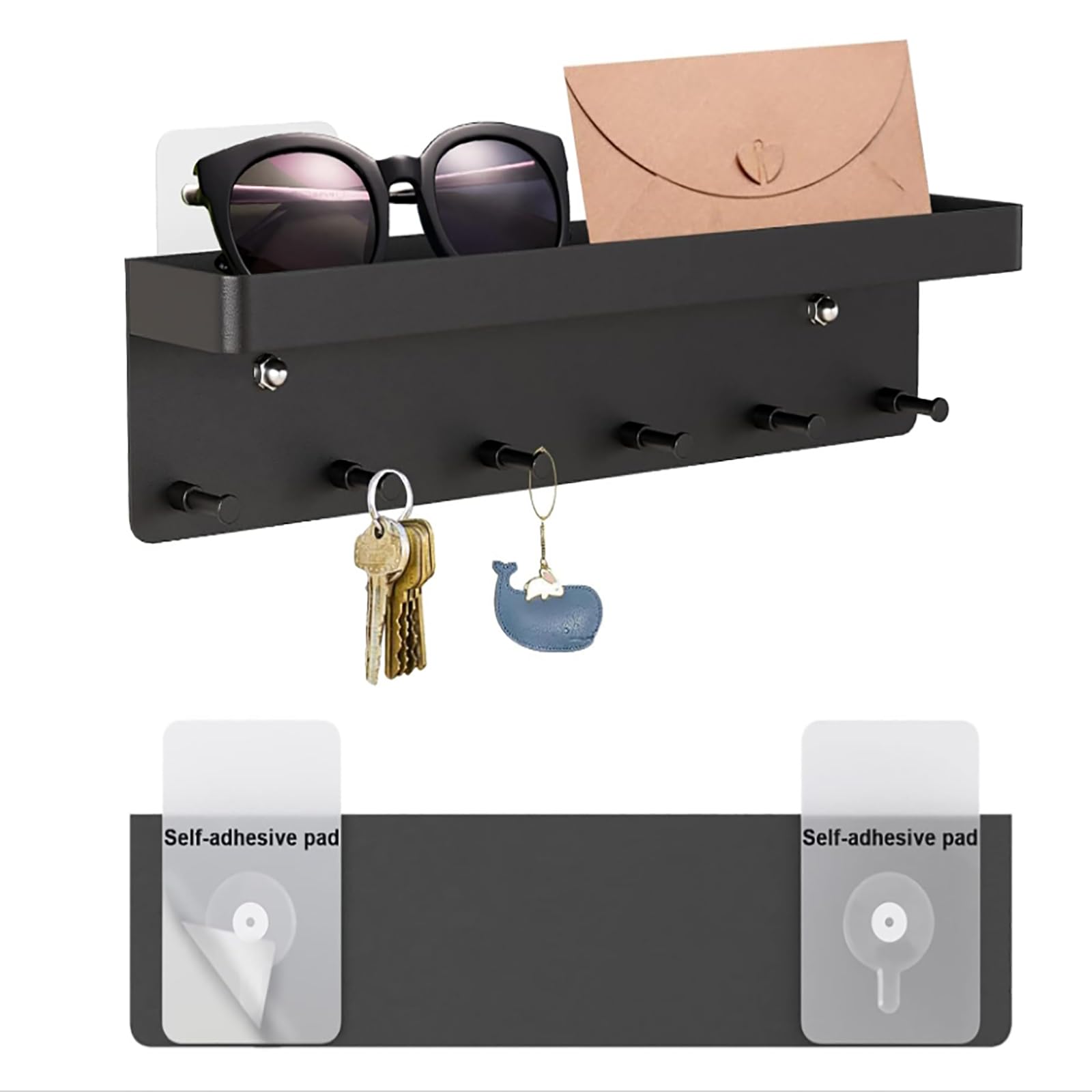 Decorative Key Holder for Wall 6 Key Hooks Wall Mount Key Rack with Tray Key Hanger Mail Organizer Holds Letters, Magazines, Coats for Mudroom,Entryway,Hallway,Kitchen (9.65”x 1.69”x 2.28”