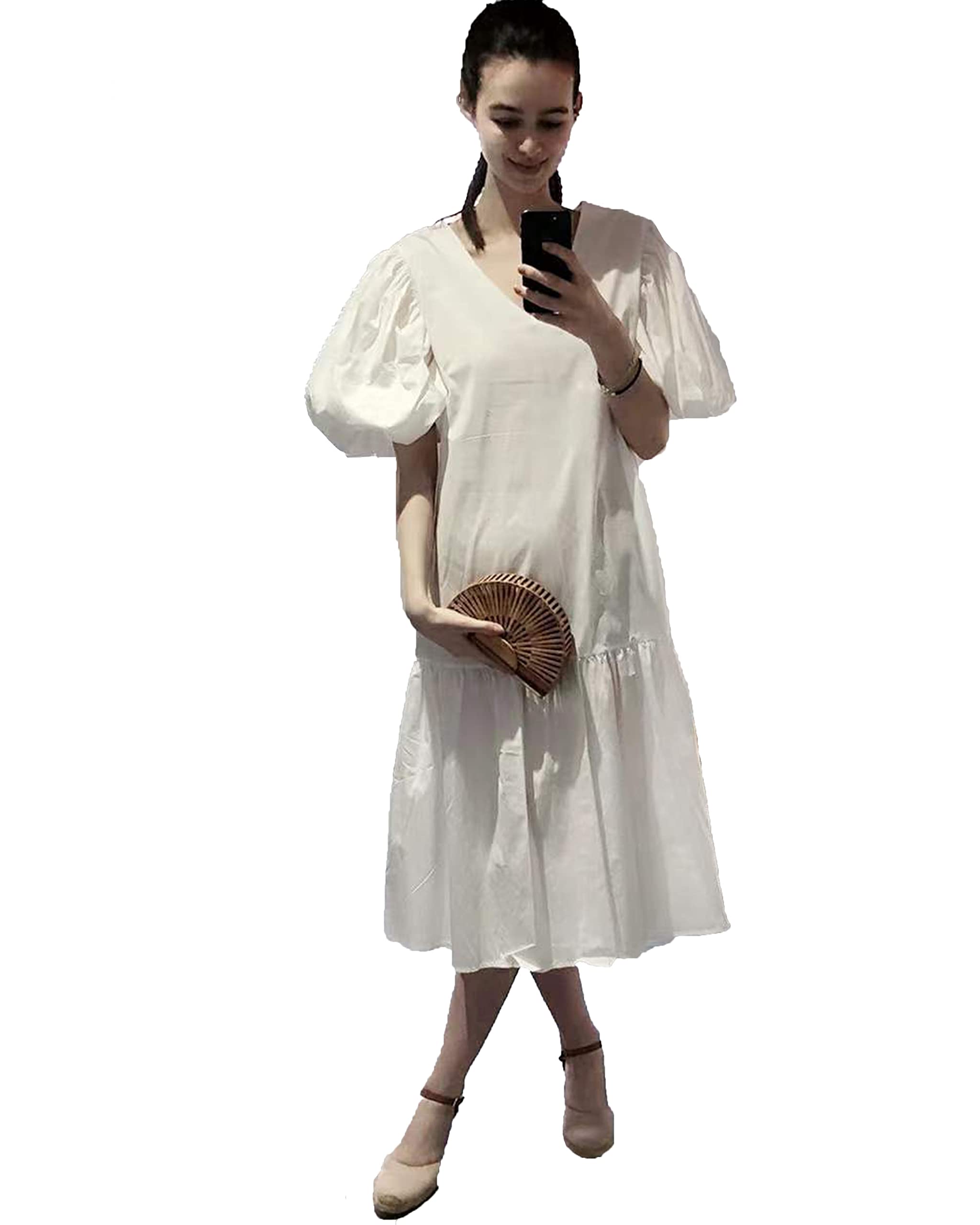Robe longue oversize de créateur à manches bouffantes blanc chic