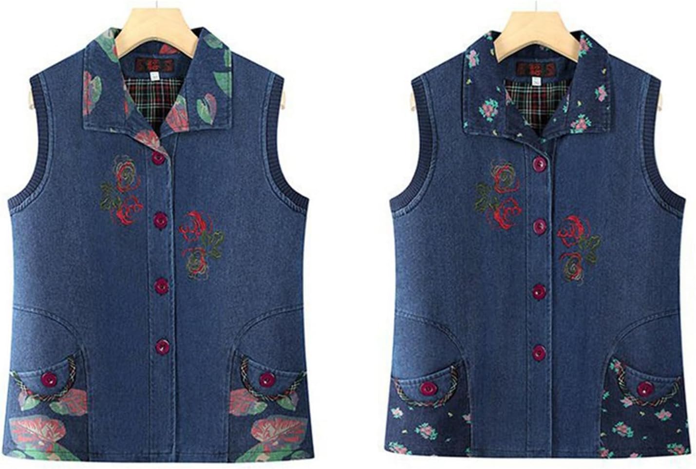 [RAMEMO] デニムベスト ママベスト レディース チョッキ ジレ 花柄 刺繍 カジュアル 春秋冬 40代 50代 60代 70