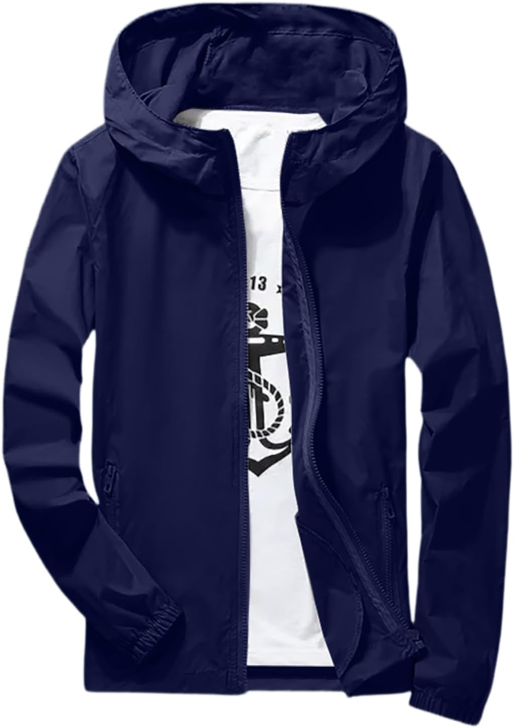 Men's Lightweight Windbreaker Jacket Casual Zip Up Jackets Hooded, S-7XL