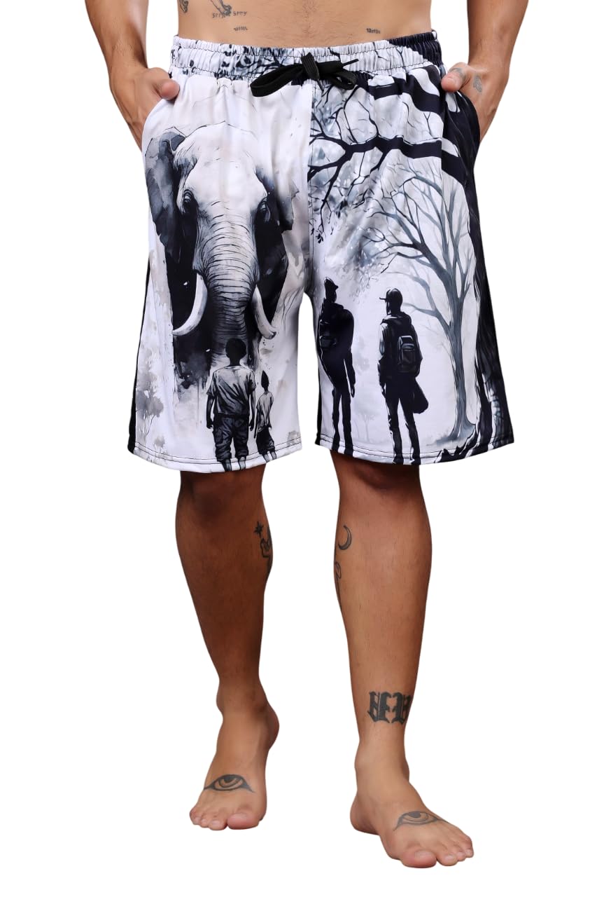 flirty soul Men Shorts with Elastic Waist | Jungle Safari Print Men Polyester Shorts| Breathable | Street Style | Quick Dry |-picture-16