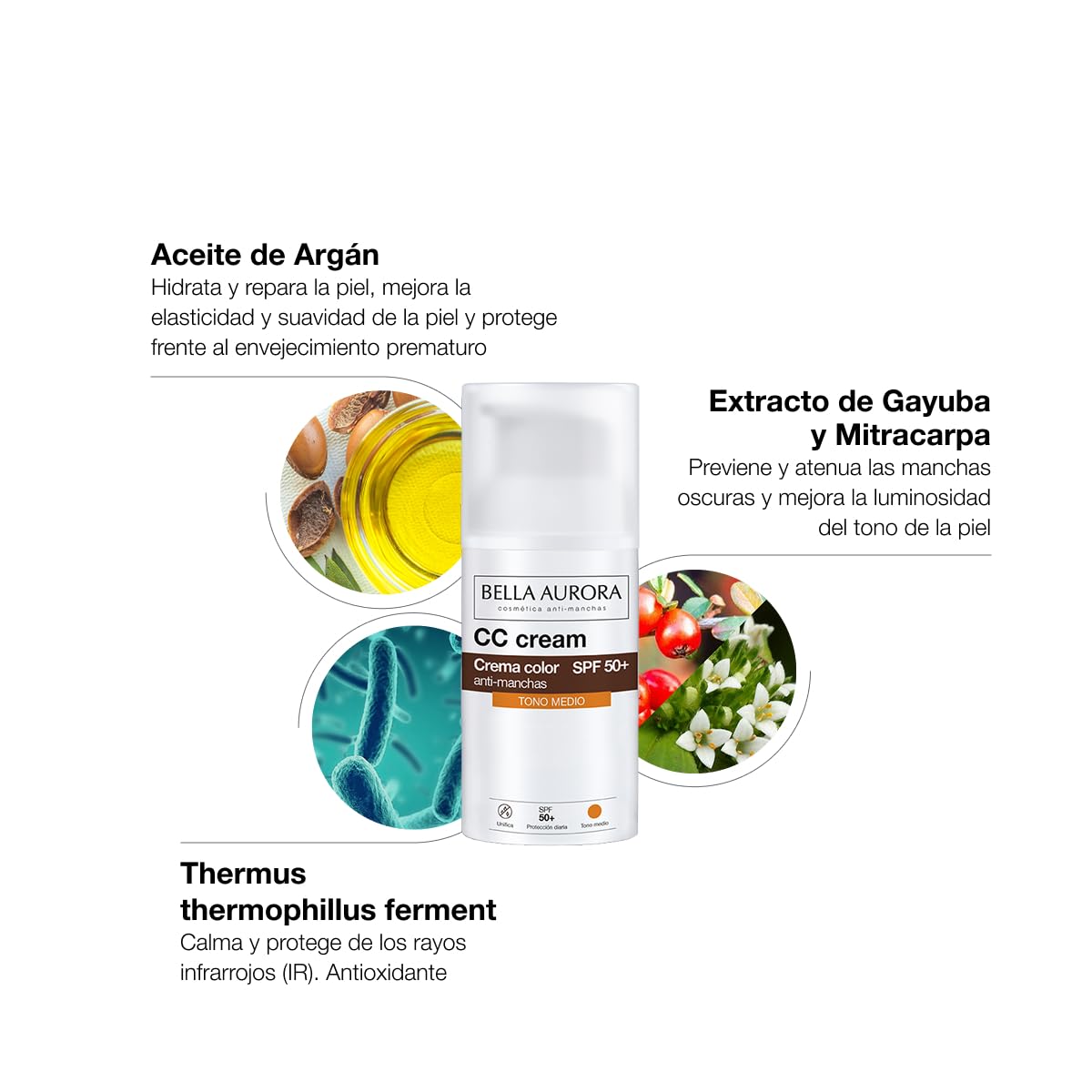 Bella Aurora, Cc Cream Anti-Manchas Tono Medio Spf50+ 30 Ml, Krem Do Twarzy Anty-Plam, Wielobarwny, U, Kobieta