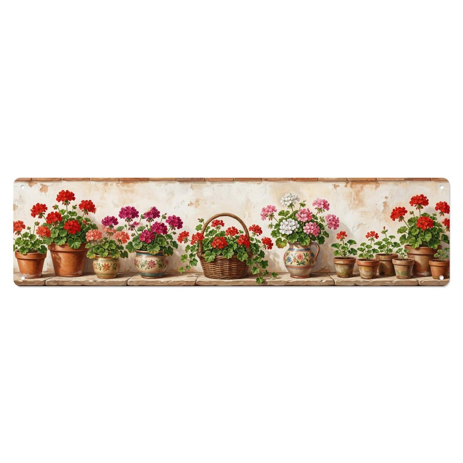 Fqnyr Style Metal Tin Sign Floral Garden Tools Geranium Patio Pattern Print
