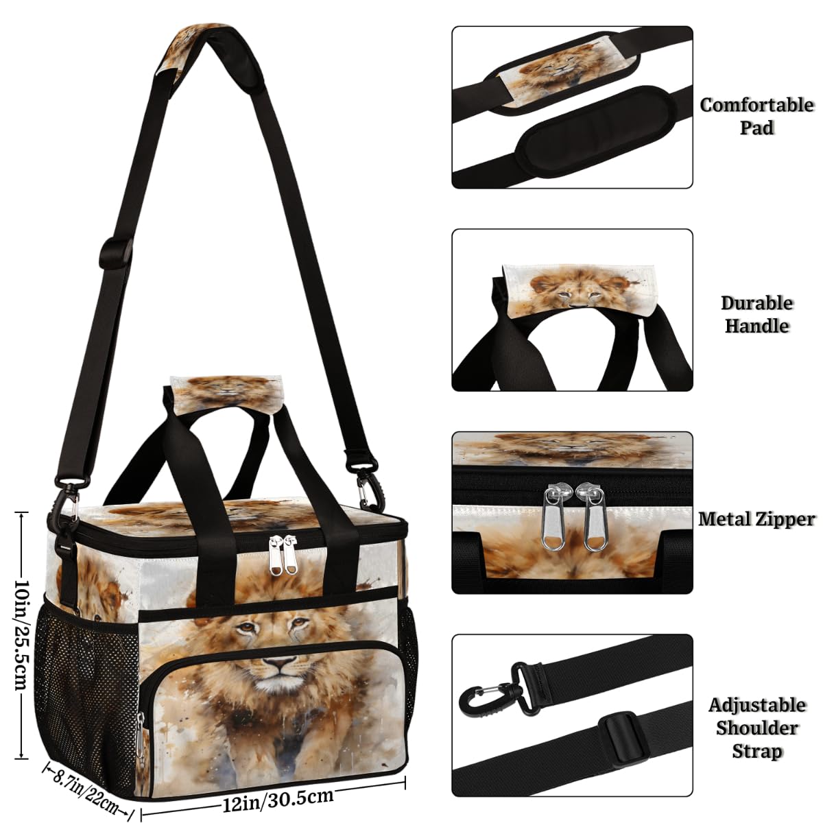 Animal Lion Insulated Picnic Backpack Lunch Box for Women Men Picnic Basket Tote Lunch Bag Picnic Bag Portable Lunch Bags for Picnic, Beach, Work, Trip,Office, Camp Lion