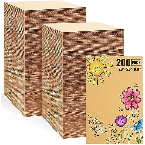 QLOUNI 200 Pack Corrugated Cardboard Sheets 5x7 Inch, 1/8" Thickened, Flat Cardboard Pads for Packaging, Mailing, Shipping, Crafts - B-Flute, Brown Cover