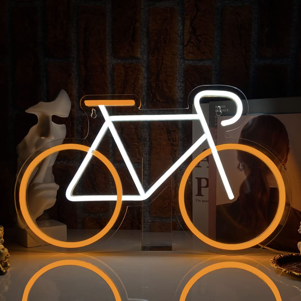 Bicicletta Neon Giallo Bianco Neon Decorazioni da parete Segno LED Insegna al neon alimentata tramite USB personalizzata per l'arredamento del bar del ristorante della camera da letto