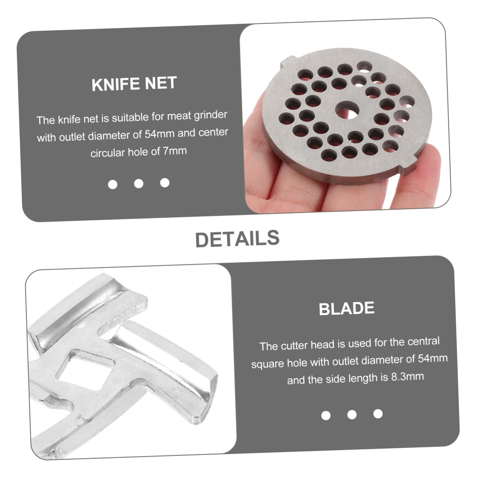 Placa de Corte para Picadora de Carne 8 Piezas Acero Inoxidable | Orificio Redondo 7mm y Cuadrado 8, 3mm, Plata, Fácil de Usar y Limpiar