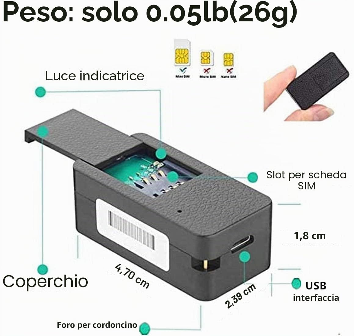 Micro Localizzatore GPS Satellitare GPS Tracker Spia Magnete Realtime Tracking in Tempo Reale Anti-perso Impermeabile Tracciatore di Posizione Micro GPS per Bambini Anziani Auto moto App Gratuita