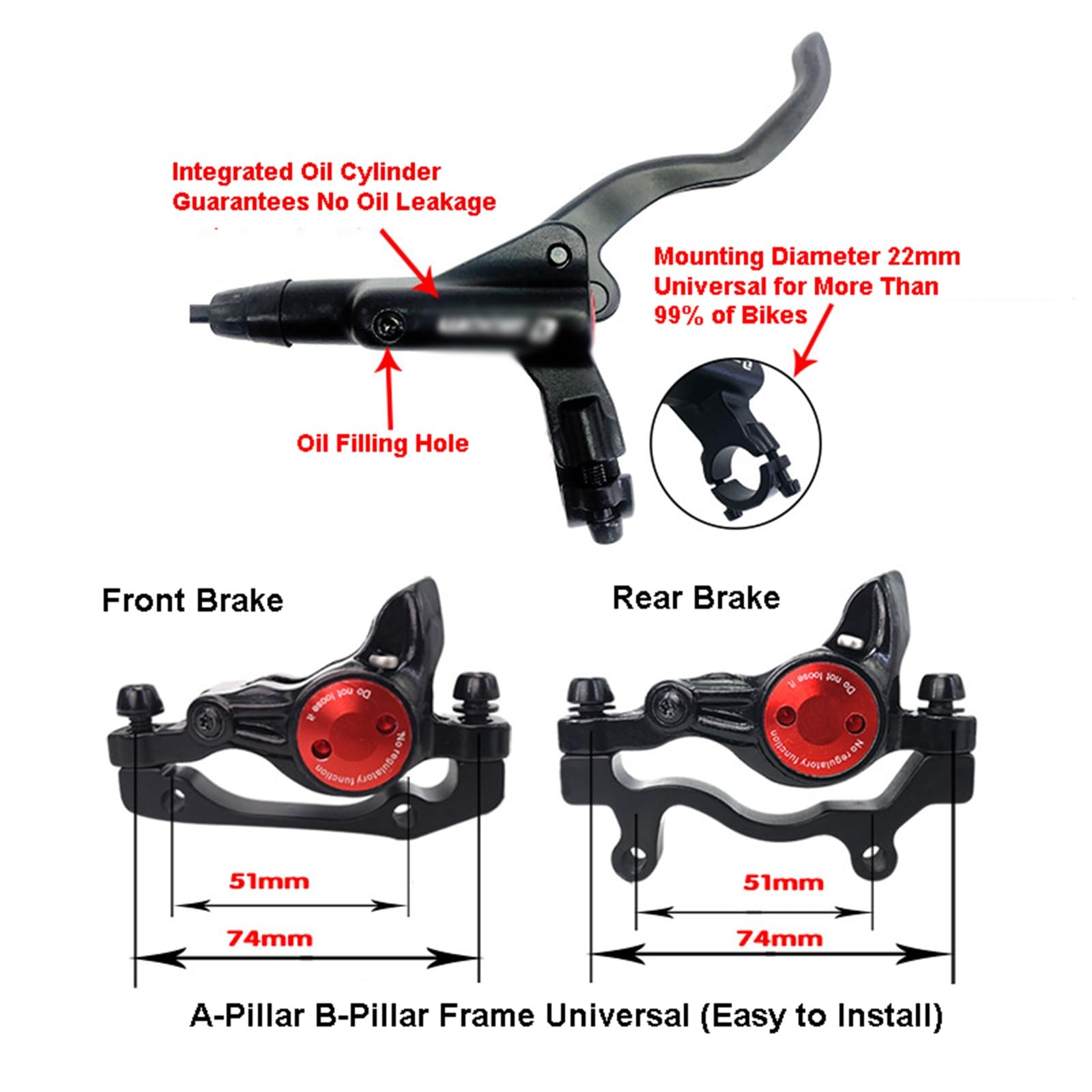 Set Freni A Disco Idraulici Per Mountain Bike: Doppio Pistone, Pinze Anteriori E Posteriori, Tubo Olio A Prova Di Esplosione, 160 Mm