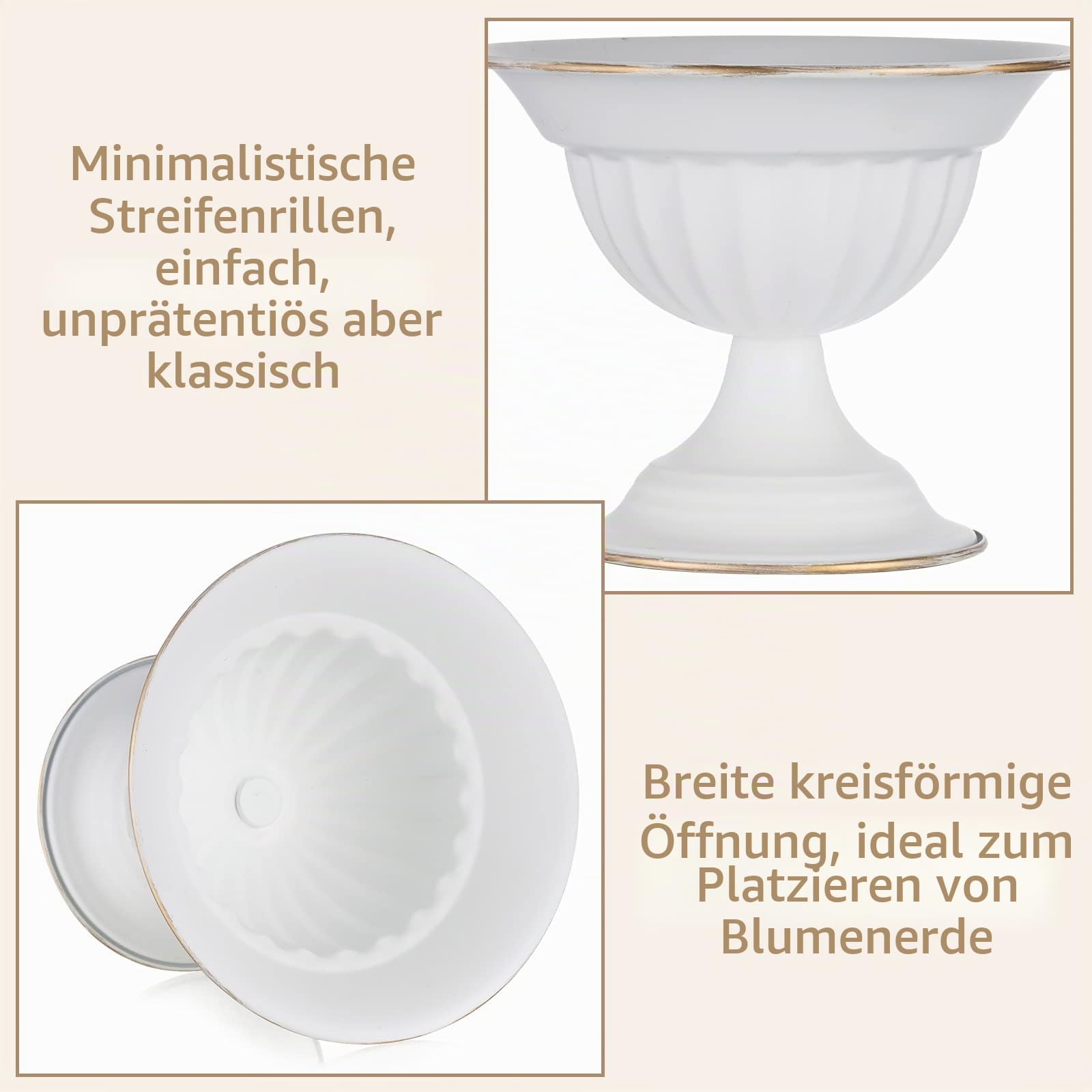 Sziqiqi Metall Weiß Urn Vasen Hochzeit: Kleine Vasen für Tischdeko 10Stk | Dick, ⌀16cm/ H13cm/ T7cm, Weite Öffnung für Kunstblume, Vintage, Hochzeitsdeko, Taufe, Esstisch, Party, Landhaus