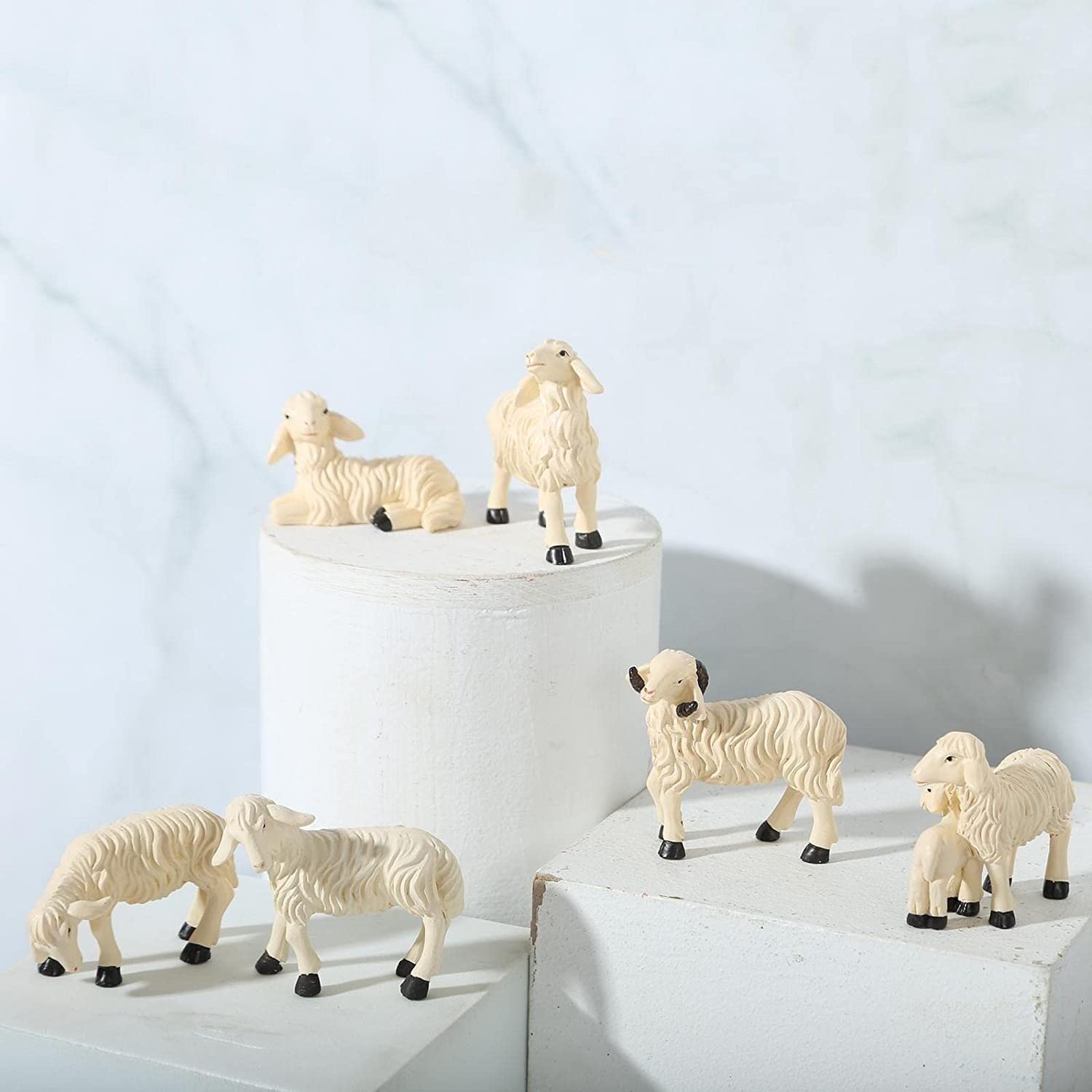 Figurín para jardín,Figurita para Mesa de Bar, decoración de jardín para Escultura, Adornos para el hogar, 6X casa de muñecas, figurita de Oveja en Miniatura, Accesorios para jardín y césped