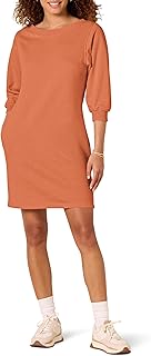Amazon Essentials Women's Fleece Blouson Sleeve Crewneck Sweatshirt Dress (Available in Plus Size)