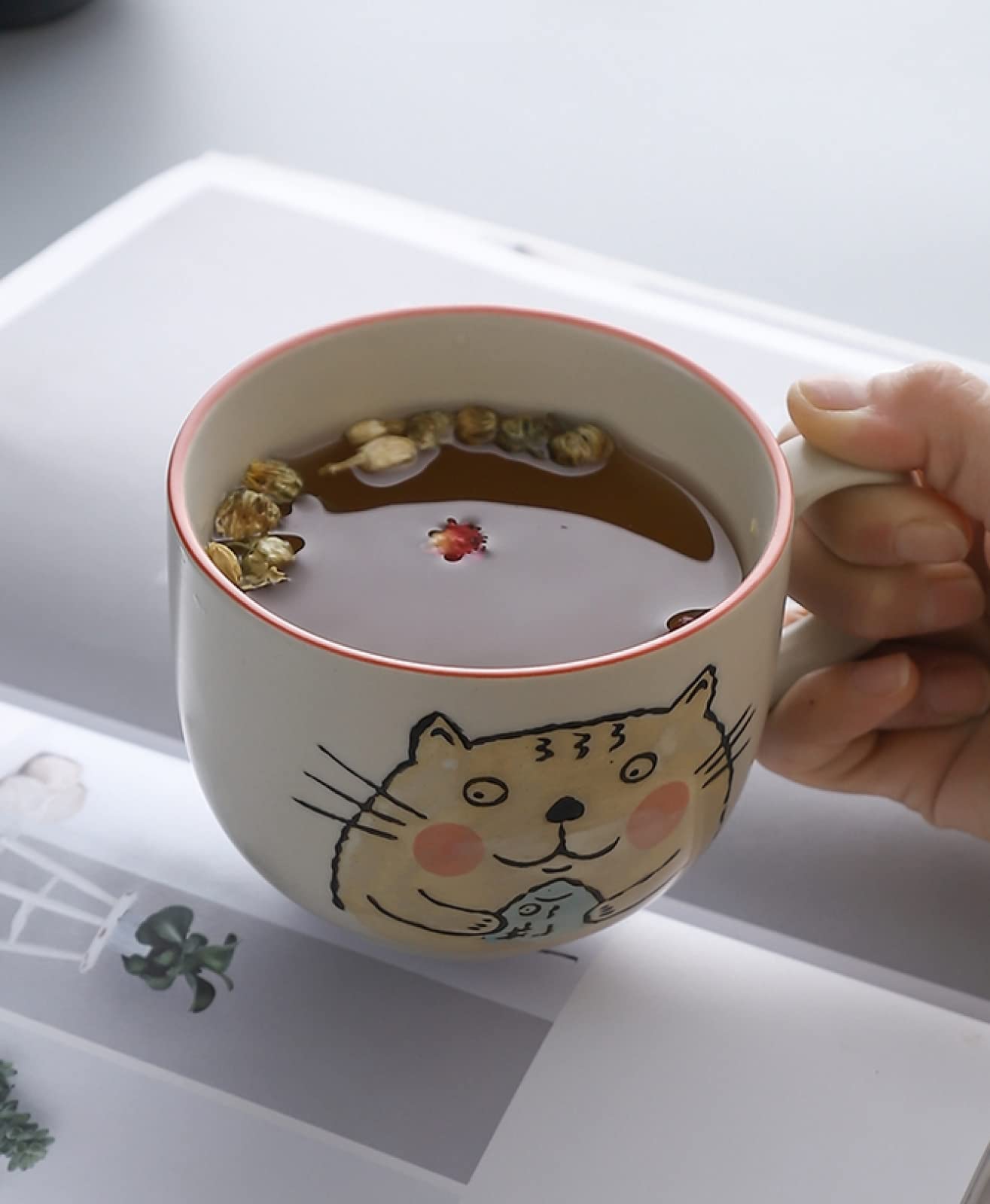 Taza de café de cerámica hecha a mano taza de té de gato de dibujos animados taza de café de cerámica taza de leche de avena regalo de boda para la oficina y el hogar